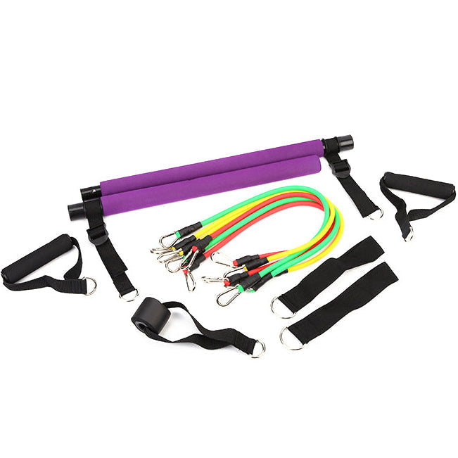 Pilates bar med justerbare remmer og 6 elastikker