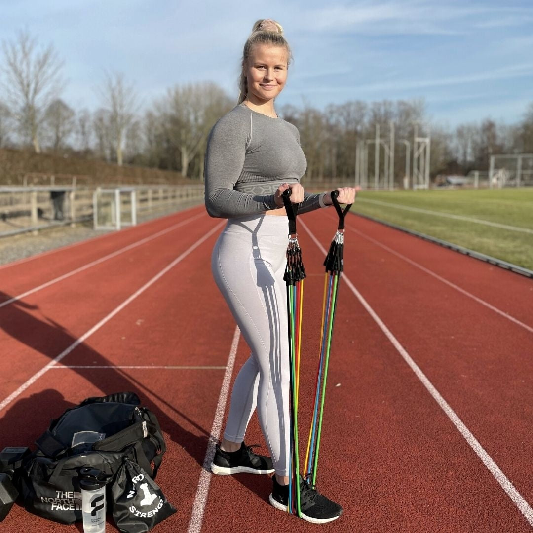Elastiksæt med håndtag  - Komplet hjemmetræning PRO