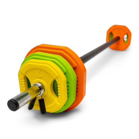Aerobic vægtstangssæt ca. 20 kg  farvet